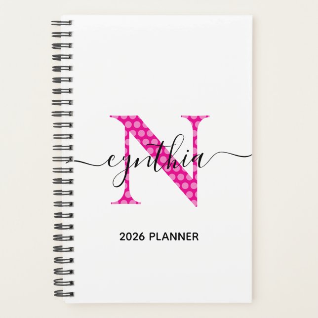Agenda Monograma de Pontos Polka Rosa Menina (Frente)