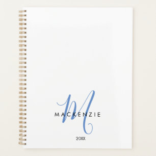 Agenda Monograma de Script Azul Branco Moderno Elegante