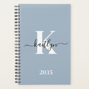 Agenda Monograma de Script Azul Elegante Dusty