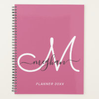 Monograma de Script Branco Rosa Quente Moderno Ele