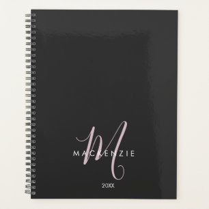 Agenda Monograma de Script Cor-de-rosa Blush Preto Modern