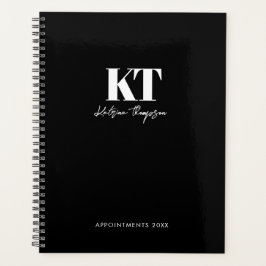 Agenda Monograma de Script de Assinatura Branco Preto Min