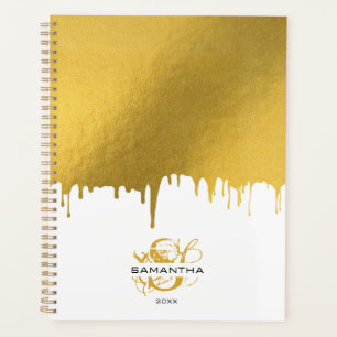 Agenda Monograma de Script de Drives Metálicos Dourados