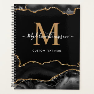 Agenda Monograma de Script de Geodo de Agate Dourado Eleg