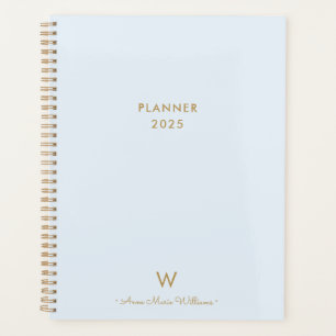 Agenda Monograma de Script Dourado Azul Moderno e Dusty