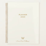 Agenda Monograma de Script Dourado do Marfim Moderno<br><div class="desc">Planeador de Monograma de Script Dourado Moderno de Marfim. Um design monograma moderno e elegante, com tipografia de guiões minimalistas dourados e escrita à mão, e tipografia de blocos sans serif num fundo elegante de marfim pastel pálido. O monograma e o nome podem ser facilmente personalizados.</div>