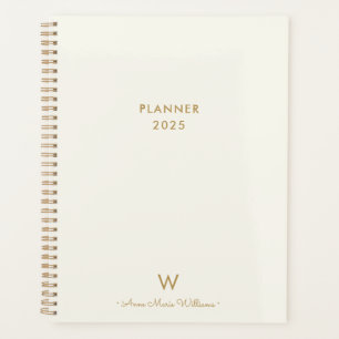 Agenda Monograma de Script Dourado do Marfim Moderno