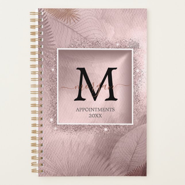 Agenda Monograma de Script Dourado rosa (Frente)