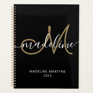 Agenda Monograma de Script Elegante Dourado