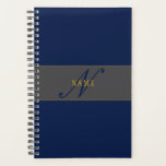Agenda Monograma de Script Elegante Marinho Escuro Cinza<br><div class="desc">Olhando elegante,  monograma com design. Personalize como quiser!</div>
