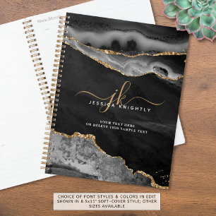 Agenda Monograma de Script Glitter Dourado de Agato Preto