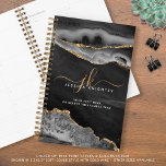 Agenda Monograma de Script Glitter Dourado de Agato Preto<br><div class="desc">Planeador personalizado de agata preta, geode e mármore com brilho dourado e iniciais de monograma de script de caligrafia elegante e nome para um aspecto na moda ou profissional. OPÇÕES: O exemplo é mostrado no estilo de cobrir flexível de 8, 5x5, 5" com fio dourado — outras opções estão disponíveis...</div>