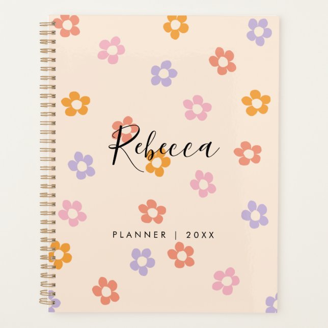 Agenda Monograma de Script Personalizado Moderno Floral 2 (Frente)
