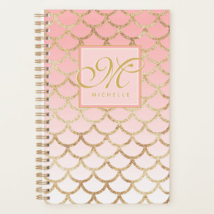 Agenda Monograma de Sereia e Script Dourado de Mântua Ro