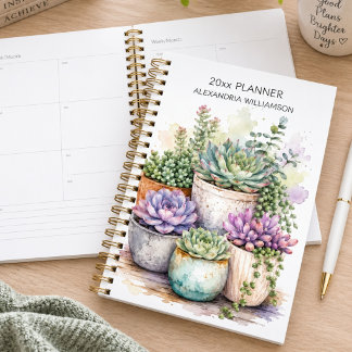 Agenda Monograma de Suculentas em Aquarela