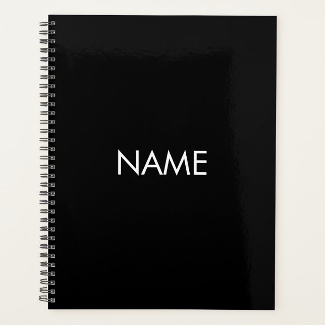Agenda Monograma de texto personalizado branco preto míni (Frente)