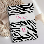 Agenda Monograma de Trendência Animal da Zebra Branca Cor<br><div class="desc">Um Animal Negro-Negro-Rosa divertido decora este cobrir planejador e pode ser personalizado com o seu nome e nome iniciais. Correspondendo. Veja nossa linha de produtos de cheio em nossa loja Zazzle.</div>