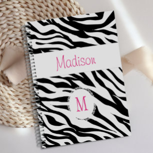 Agenda Monograma de Trendência Animal da Zebra Branca Cor