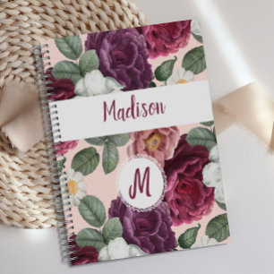 Agenda Monograma de Trendy Flores de Borgonha Elegante