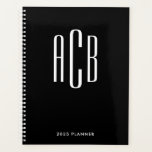 Agenda Monograma de Três Letras Preto e Branco<br><div class="desc">Um simples monograma de três letras preto e branco para sua agenda. 
Você pode alterar tanto a fonte quanto o fundo se preferir cores legais e vibrantes.
Crie seu próprio presente monogramado para o escritório de casa deles.</div>