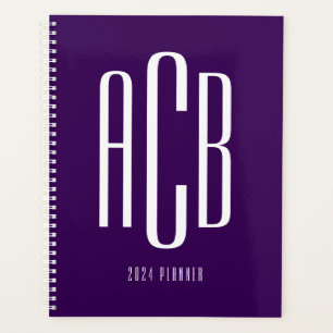 Agenda Monograma de Três Letras Roxo Escuro e Branco