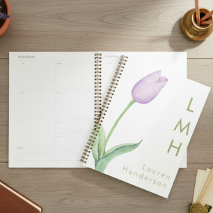 Agenda Monograma de Tulipas de Lavanda Mínima Moderna