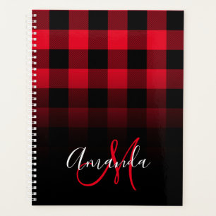Agenda Monograma de Xadrez de Buffalo Vermelho e Negro
