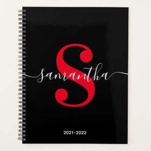 Agenda Monograma do Estilo Moderno Vermelho Negro e Verme