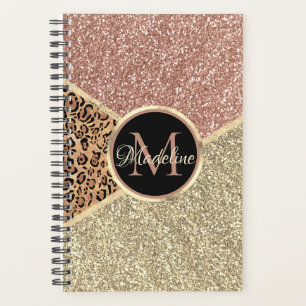 Agenda Monograma do Leopardo Dourado com Rosa striptease