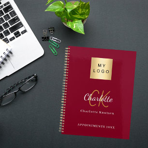 Agenda Monograma do logotipo burgundy Gold 2026