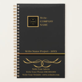 Agenda Monograma do logotipo da empresa preto e Dourado