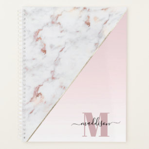 Agenda Monograma do Mármaco Luminoso Dourado Girly Rosa