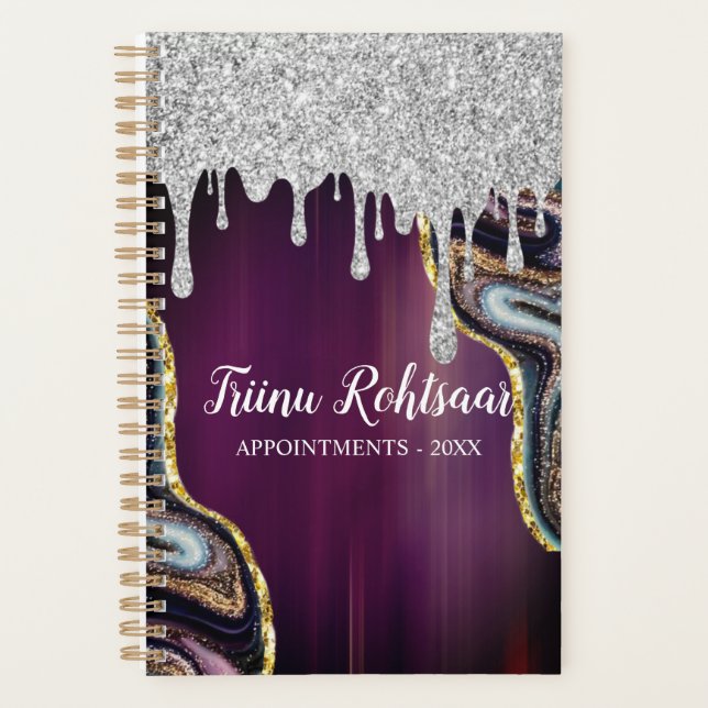 Agenda monograma do mármore agate glitter rosa 2023 (Frente)