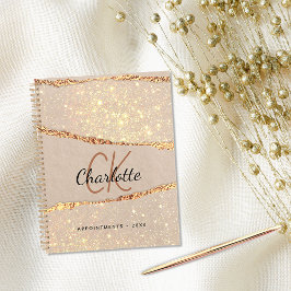 Agenda monograma do mármore agate glitter rosa 2023