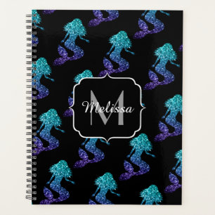 Agenda Monograma do Mermaid aqua blue ombre Sparkles