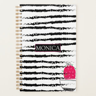 Agenda Monograma do padrão branco preto Cactus