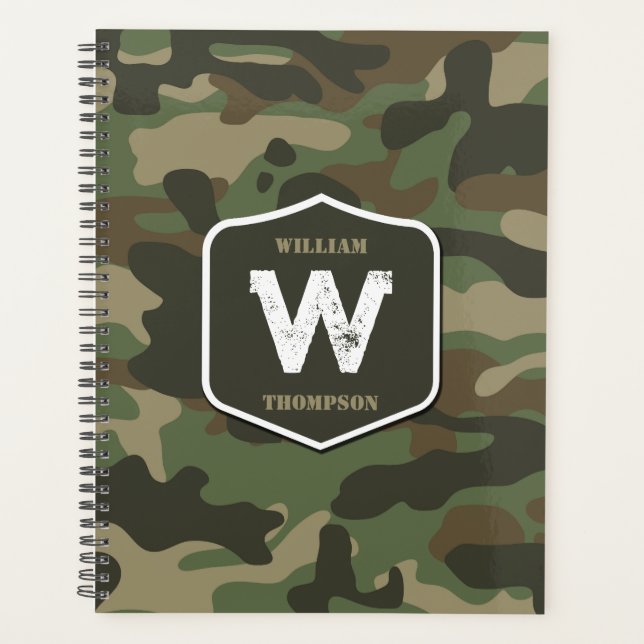 Agenda Monograma do Padrão do Exército Verde Camo Camufla (Frente)