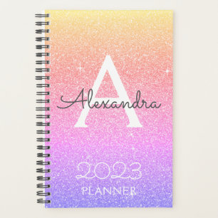 Agenda Monograma do Rainbow Pastel Glitter Sparkle 2022