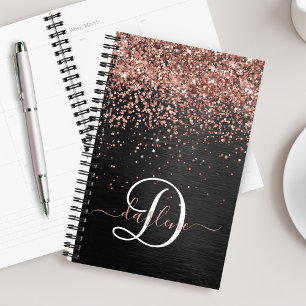 Agenda Monograma do Sparkle preto com brilho Dourado com