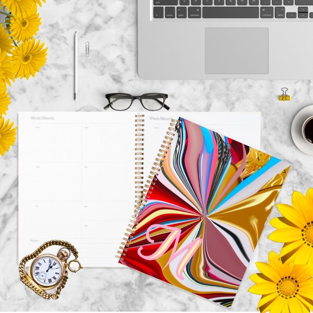 Agenda Monograma Dourado colorido Liquify Abstrato (Criador carregado)