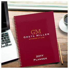 Agenda Monograma Dourado de Borgonha Profissional Elegant