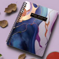 Monograma Dourado de Glam Liquido Marble Azul Roxo