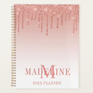 Agenda Monograma Dourado de Rosa brilhante moderno