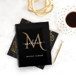 Agenda Monograma Dourado Desdecorativo Moderno Simples<br><div class="desc">Design apresenta um monograma decorativo minimalista com caligrafia de script de tendência. Simples planejador de escritório preto e ouro.</div>