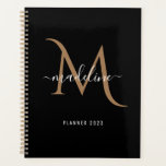 Agenda Monograma Dourado Desdecorativo Moderno Simples<br><div class="desc">Planeador Simples de Monograma Dourado Decorativo Preto</div>