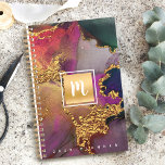 Agenda Monograma dourado dourado azul púrpura<br><div class="desc">Um retângulo de folha de ouro esparso, falso, com um monograma de tipografia de script sobrepõe um rico, veado a ouro, azul marinho, verde-caçador, rosa e cor d'água púrpura neste planejador anual de chic, elegante, de tendências e nomes personalizados. Personalize com a sua inicial. Este planejador é fornecido em 2...</div>