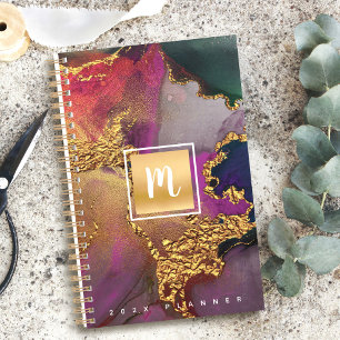 Agenda Monograma dourado dourado azul púrpura