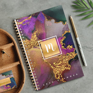 Agenda Monograma dourado dourado dourado púrpura dourado