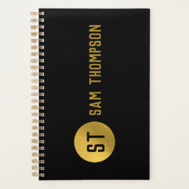 Agenda Monograma Dourado e negro elegante