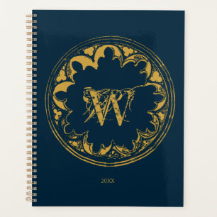 Agenda Monograma Dourado e Russo de Vintage Azul